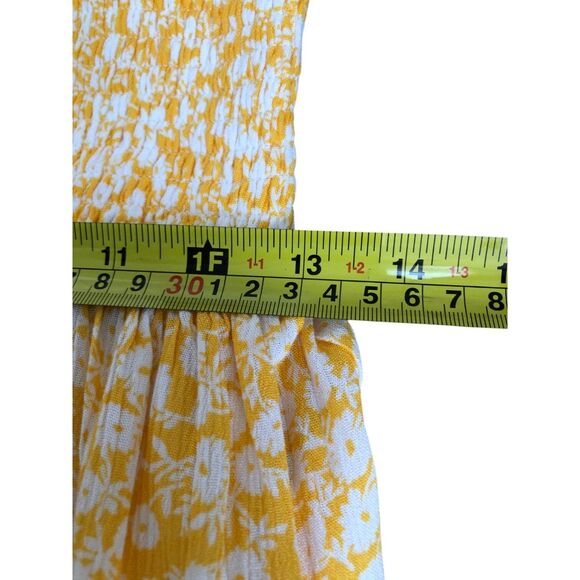 Lost‎ + Wander Yellow Ditsy Floral Smocked Cottagecore Boho Rayon Mini Dress S - Picture 9 of 12